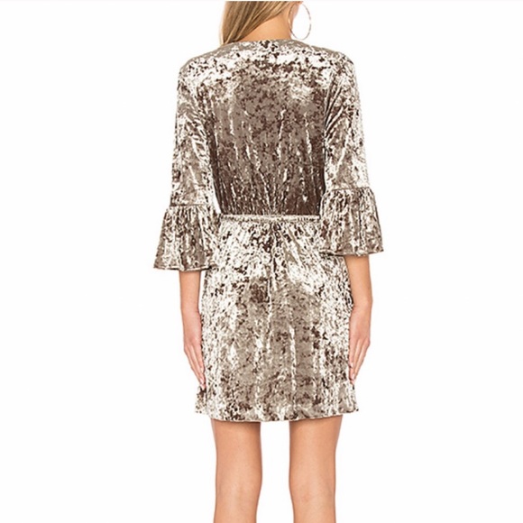 L’AGENCE | Crushed Velvet Riley Mink Wrap Dress Quarter Bell Sleeve Mini Dress - Picture 13 of 15